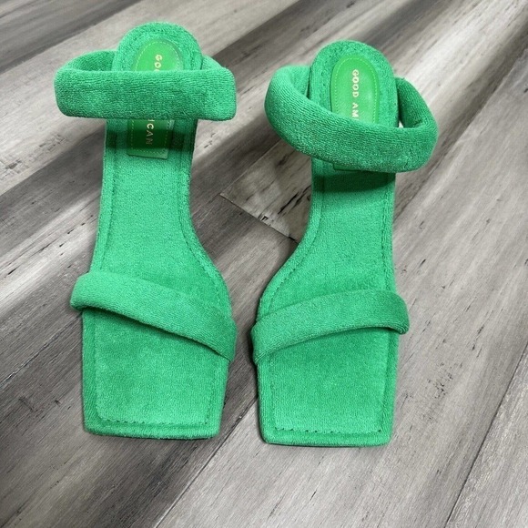 New In Box Good American Terry Cloth Square Toe High Heel Women's Green Size 12 - Picture 2 of 7